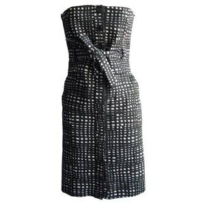 Theory Womens Fenny Black White Hatch Strapless Belted Sheath Dress Size 2